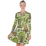 Seamless Pattern With Trees Owls Long Sleeve Panel Dress