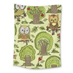Seamless Pattern With Trees Owls Medium Tapestry