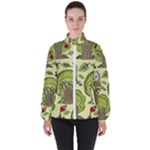 Seamless Pattern With Trees Owls Women s High Neck Windbreaker