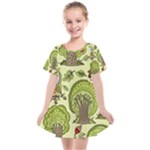 Seamless Pattern With Trees Owls Kids  Smock Dress