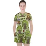 Seamless Pattern With Trees Owls Women s Tee and Shorts Set