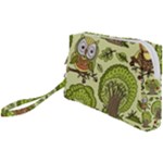 Seamless Pattern With Trees Owls Wristlet Pouch Bag (Small)