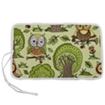 Seamless Pattern With Trees Owls Pen Storage Case (L)