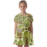 Seamless Pattern With Trees Owls Kids  Short Sleeve Pinafore Style Dress