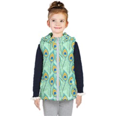 Lovely Peacock Feather Pattern With Flat Design Kids  Hooded Puffer Vest by Simbadda