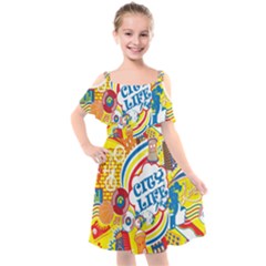 Colorful City Life Horizontal Seamless Pattern Urban City Kids  Cut Out Shoulders Chiffon Dress by Simbadda