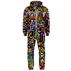 Graffiti Word Seamless Pattern Hooded Jumpsuit (men)