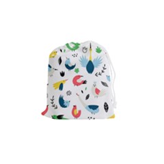 Vector Set Isolates With Cute Bird Scandinavian Style Drawstring Pouch (small) by Simbadda