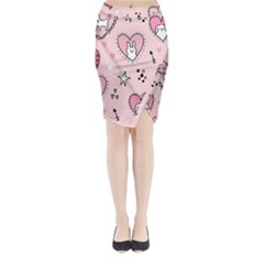 Cartoon Cute Valentines Day Doodle Heart Love Flower Seamless Pattern Vector Midi Wrap Pencil Skirt by Simbadda