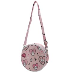 Cartoon Cute Valentines Day Doodle Heart Love Flower Seamless Pattern Vector Crossbody Circle Bag by Simbadda