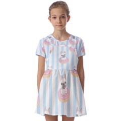 French-bulldog-dog-seamless-pattern Kids  Short Sleeve Pinafore Style Dress by Simbadda