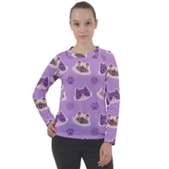 Cute-colorful-cat-kitten-with-paw-yarn-ball-seamless-pattern Women s Long Sleeve Raglan Tee