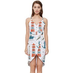 Nautical-elements-pattern-background Wrap Frill Dress by Simbadda