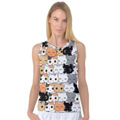 Cute-cat-kitten-cartoon-doodle-seamless-pattern Women s Basketball Tank Top by Simbadda