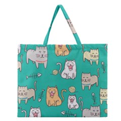 Seamless-pattern-cute-cat-cartoon-with-hand-drawn-style Zipper Large Tote Bag by Simbadda