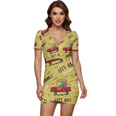 Childish-seamless-pattern-with-dino-driver Low Cut Cap Sleeve Mini Dress by Simbadda