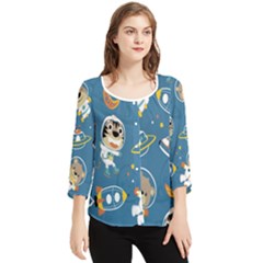 Seamless-pattern-funny-astronaut-outer-space-transportation Chiffon Quarter Sleeve Blouse by Simbadda