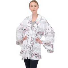 Cat-with-bow-pattern Long Sleeve Velvet Kimono  by Simbadda