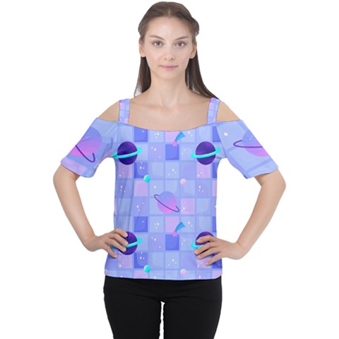 Seamless-pattern-pastel-galaxy-future Cutout Shoulder Tee by Simbadda