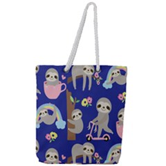 Hand-drawn-cute-sloth-pattern-background Full Print Rope Handle Tote (large) by Simbadda