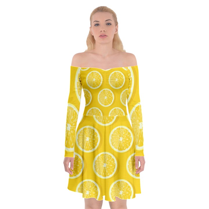 Lemon-fruits-slice-seamless-pattern Off Shoulder Skater Dress