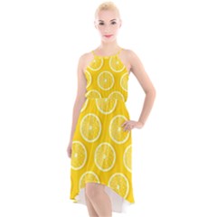 Lemon-fruits-slice-seamless-pattern High-low Halter Chiffon Dress  by Simbadda