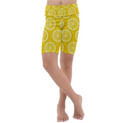 Lemon-fruits-slice-seamless-pattern Kids  Lightweight Velour Cropped Yoga Leggings by Simbadda