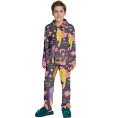 Exotic-seamless-pattern-with-parrots-fruits Kids  Long Sleeve Velvet Pajamas Set