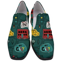 Seamless-pattern-hand-drawn-with-vehicles-buildings-road Women Slip On Heel Loafers by Simbadda