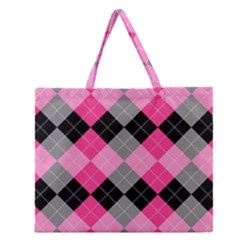 Seamless-argyle-pattern Zipper Large Tote Bag by Simbadda