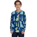 Cute-dinosaurs-animal-seamless-pattern-doodle-dino-winter-theme Kids  Crewneck Sweatshirt View1