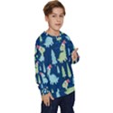 Cute-dinosaurs-animal-seamless-pattern-doodle-dino-winter-theme Kids  Crewneck Sweatshirt View3