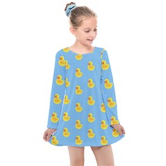 Rubber Duck Pattern Kids  Long Sleeve Dress by Valentinaart