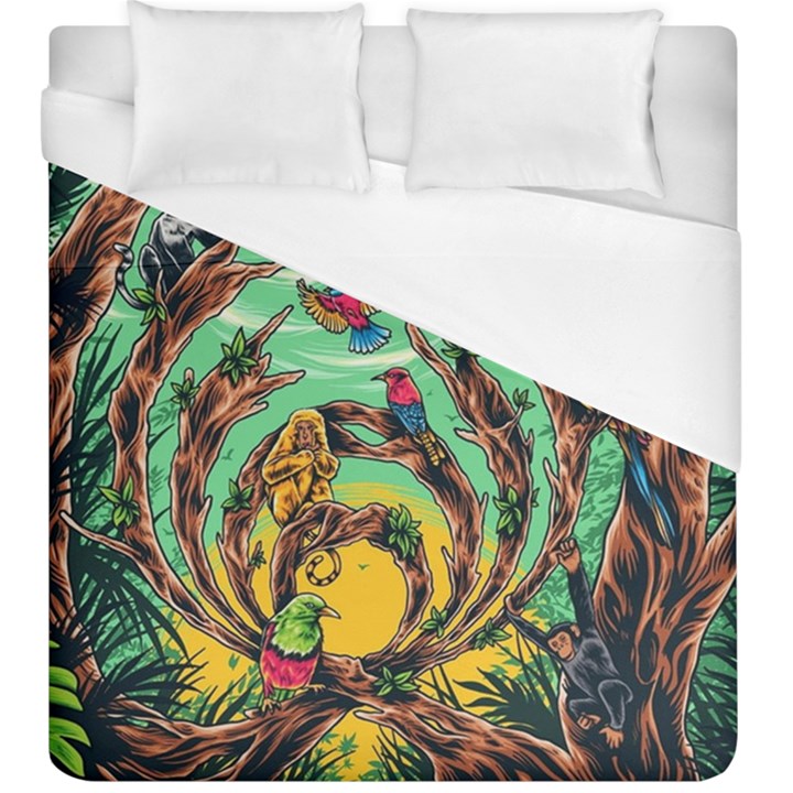Monkey Tiger Bird Parrot Forest Jungle Style Duvet Cover (King Size)