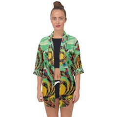 Monkey Tiger Bird Parrot Forest Jungle Style Open Front Chiffon Kimono by Grandong