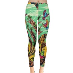 Monkey Tiger Bird Parrot Forest Jungle Style Inside Out Leggings by Grandong