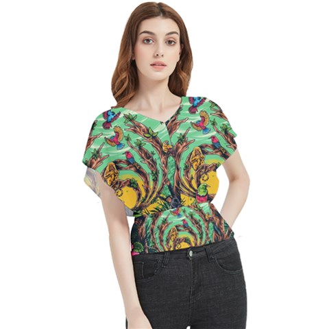 Monkey Tiger Bird Parrot Forest Jungle Style Butterfly Chiffon Blouse by Grandong