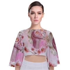 Women With Flowers Tie Back Butterfly Sleeve Chiffon Top by fashiontrends