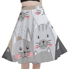 Cute Cats Seamless Pattern A-line Full Circle Midi Skirt With Pocket