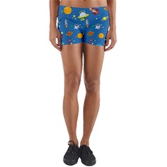 Space Rocket Solar System Pattern Yoga Shorts by Bangk1t