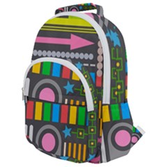 Pattern Geometric Abstract Colorful Arrow Line Circle Triangle Rounded Multi Pocket Backpack by Bangk1t