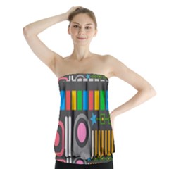 Pattern Geometric Abstract Colorful Arrow Line Circle Triangle Strapless Top by Bangk1t