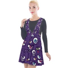 Eye Artwork Decor Eyes Pattern Purple Form Backgrounds Illustration Plunge Pinafore Velour Dress by Bangk1t