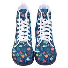 Variety Of Fish Illustration Turtle Jellyfish Art Texture Women s High-top Canvas Sneakers