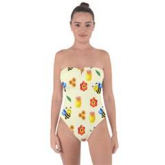 Seamless Background Honey Bee Wallpaper Texture Tie Back One Piece Swimsuit