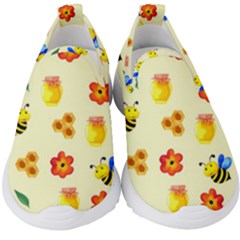 Seamless Background Honey Bee Wallpaper Texture Kids  Slip On Sneakers by Bangk1t
