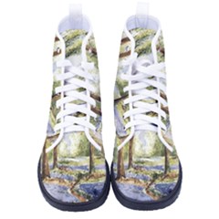 Trees Park Watercolor Lavender Flowers Foliage Men s High-top Canvas Sneakers by Bangk1t