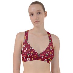 Woodland Mushroom And Daisy Seamless Pattern On Red Backgrounds Sweetheart Sports Bra by Amaryn4rt