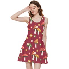 Woodland Mushroom And Daisy Seamless Pattern On Red Backgrounds Inside Out Racerback Dress by Amaryn4rt