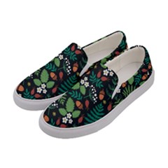 Pattern Forest Leaf Fruits Flowers Motif Women s Canvas Slip Ons by Amaryn4rt